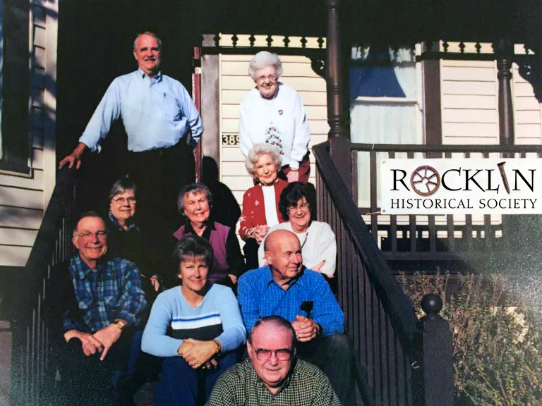 Rocklin Historical Society board members pose in front of the museum after it opened in 2002. Standing are Dr. Jim Carlson and Dorothy LaBudde. Seated, from left, are Barbara Chapman, Gaynor Morgan, Ronna Davis and Karen Locke. In front are Gene Johnson, Kathy Nippert and Roy Ruhkala. Man in front is unidentified.